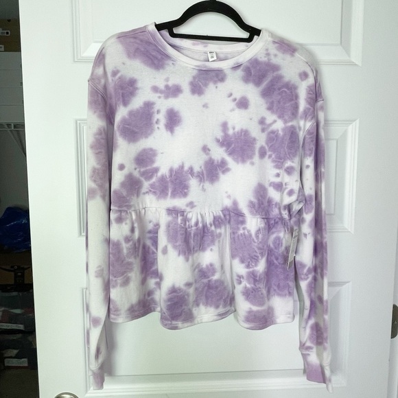Nordstrom BP Purple Orchid Tie-Dye Lightweight Babydoll Sweatshirt Top Womens XS - Picture 2 of 7